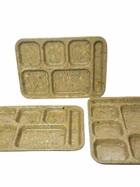 Vintage DALLAS WARE Green Confetti Melamine Plastic Divided Tray Set Of 3